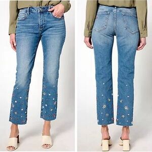 Driftwood Jeans Colette Embroidered Crop Straight Jean Prairie Floral Gold Stud
